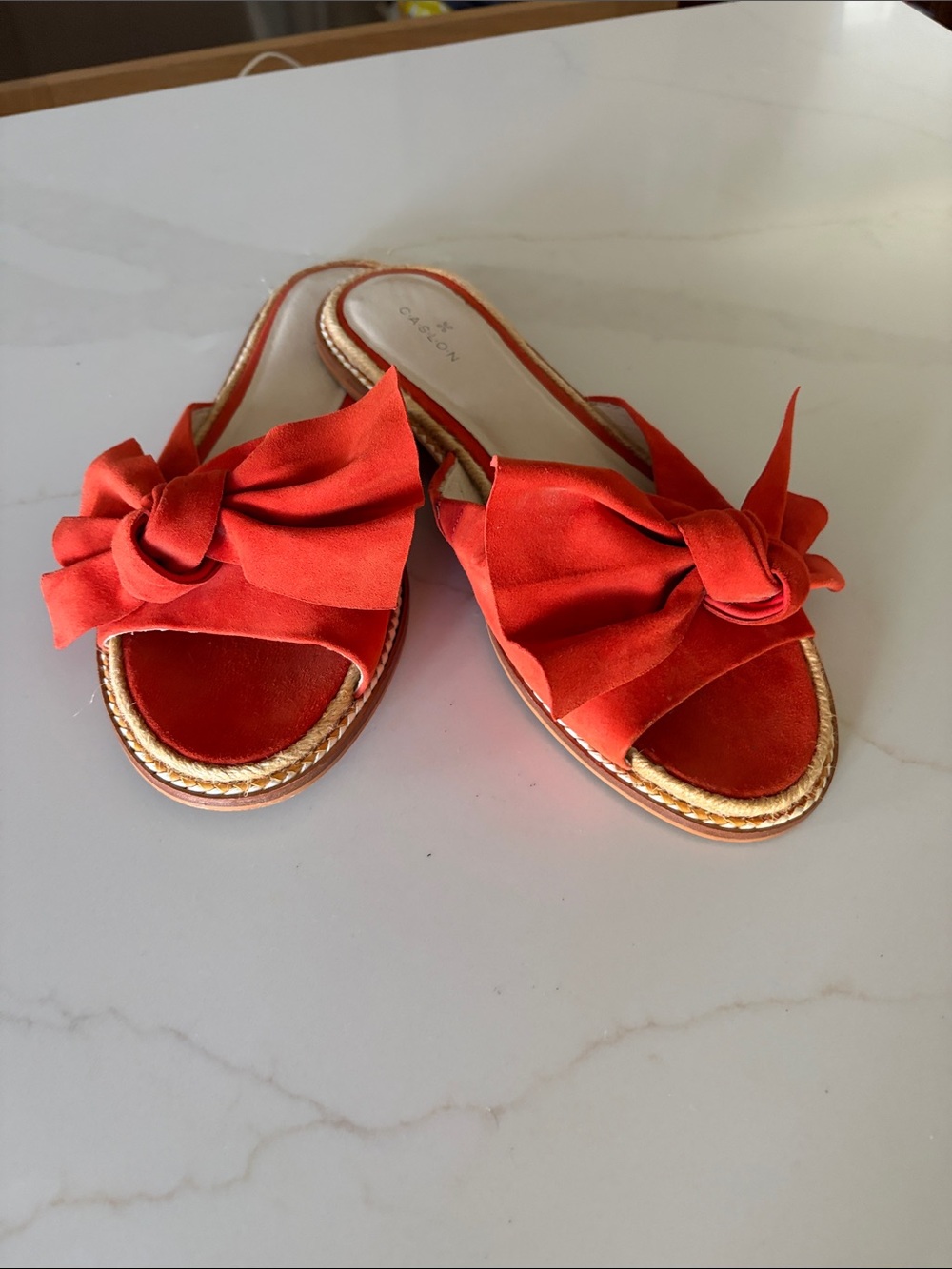 Caslon Women’s Bow Slide Sandals in Coral Red